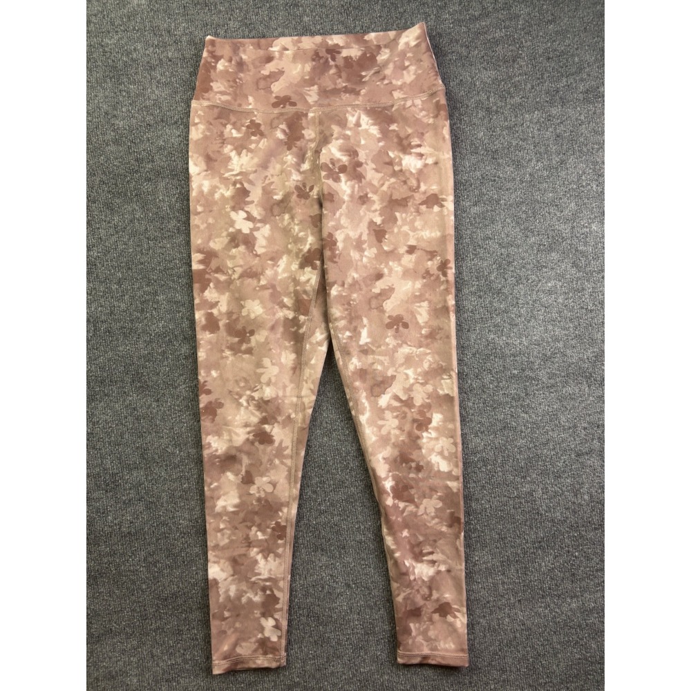 Prana Leggings Women Large Mauve Floral Camo Ribbed High Rise Yoga Athletic